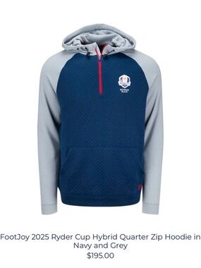FootJoy Ryder Cup Hybrid Quarter Zip Hoodie 2025 - Navy & Light Grey
